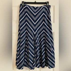 Navy and white striped flared skirt with side zipper